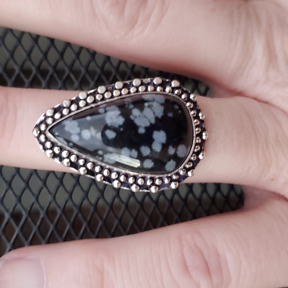 New Snowflake Obsidian 925 Silver Ring. - Picture 1 of 7